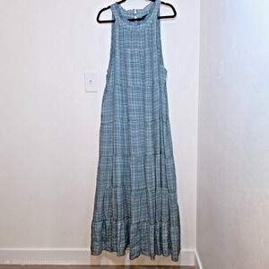 TORRID Lindsay Maxi Dress Size 4 4X Blue Plaid Tiered Pockets Lined Cottagecore